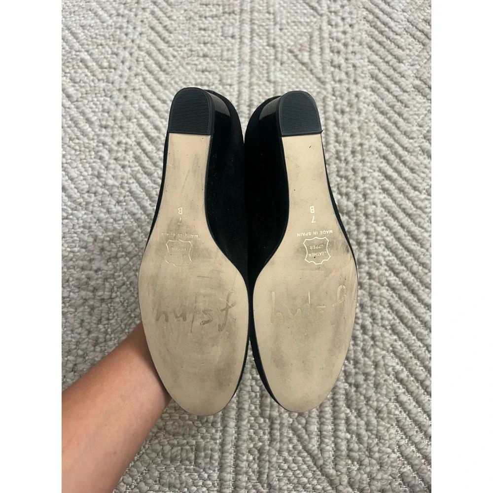 French Sole NY Black Suede Scalloped Grommet Wedge Heels Made in Spain 7B